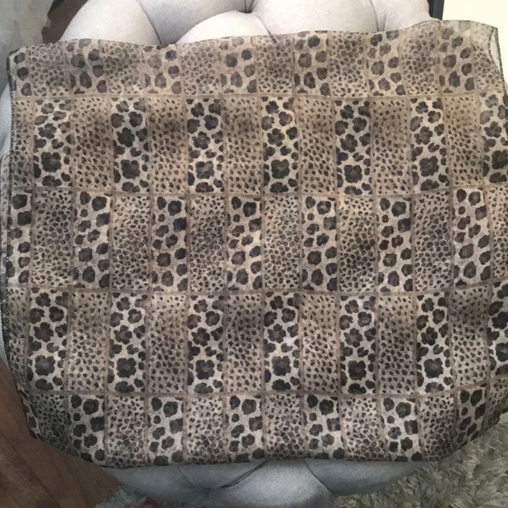 Leopard Print Sheer Scarf Brown Black Lightweight Animal Print